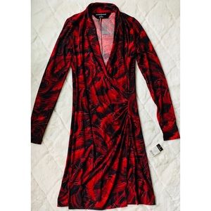 NWT Norma Kamali Red Stretch Jersey Faux Wrap Dress Size Small